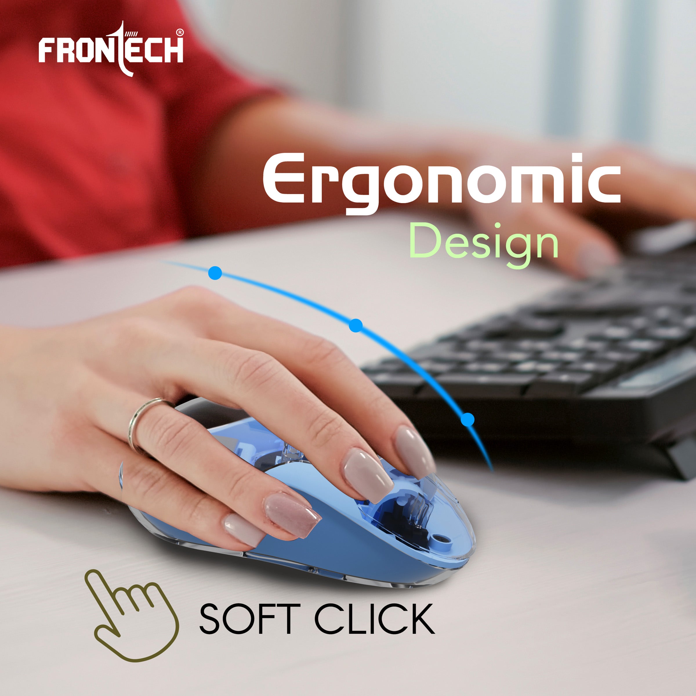 Frontech Transparent Mouse | 4800DPI | Dual Receivers |300mAh Rechargeable Battery| Wireless Ergonomic Optical Mouse with Bluetooth (USB 2.0, Type C, Blue) Frontech Transparent Mouse | 4800DPI | Dual Receivers |300mAh Rechargeable Battery| Wireless Ergonomic Optical Mouse with Bluetooth (USB 2.0, Type C, Blue)